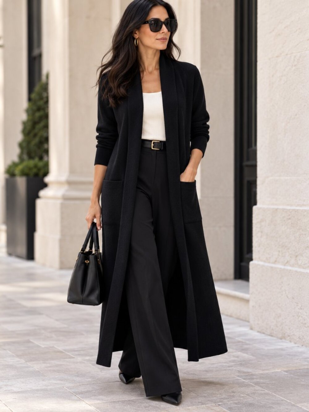 MAXSPORT Long Open Front Duster Cardigan Sweater Coat Black S NWT